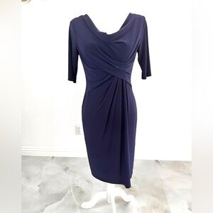 Jones New York Blue Ruched Wrap Midi Dress